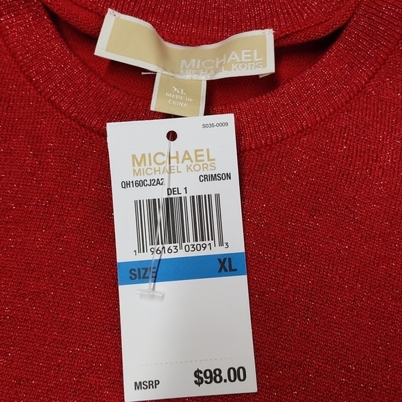 Michael Kors Women's Red Cold Shoulder Top Sweater Size XL NWT - Picture 9 of 10